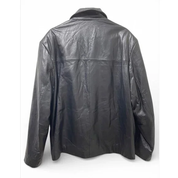 IZOD Men's Black Leather Jacket Full Zip Lined Size XL Classic Style - Picture 3 of 16